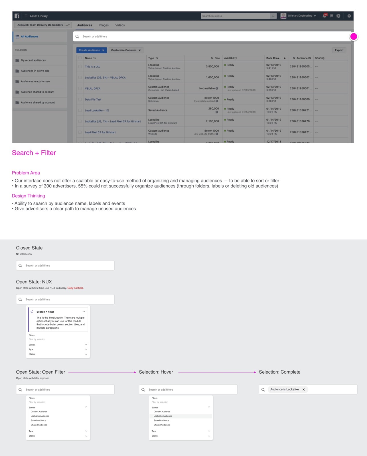 Search exploration with a progressive search-or-filters bar.