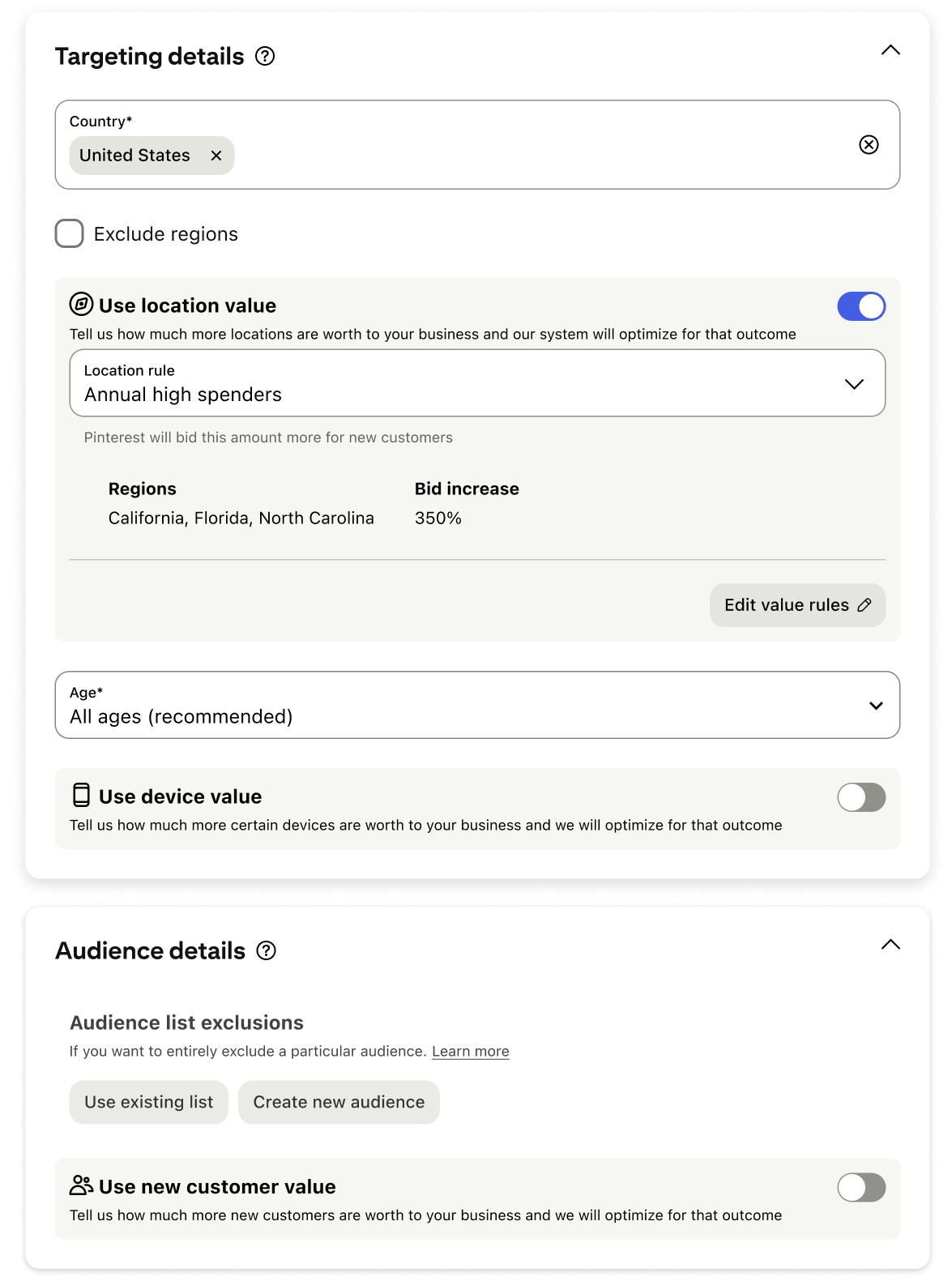 Performance+ targeting with value expression signals.